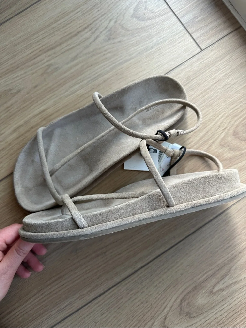 Zara Minimalist Suede Strappy Sandals in Tan - Picture 4 of 4